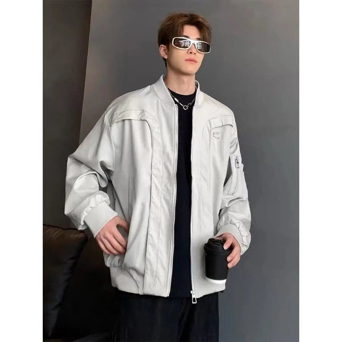 

Men's Thiened Cotton Flight Jaet Baseball Sle Loose Fit Warm Outerwear American High Street Cleanfit Deconstructed Coat