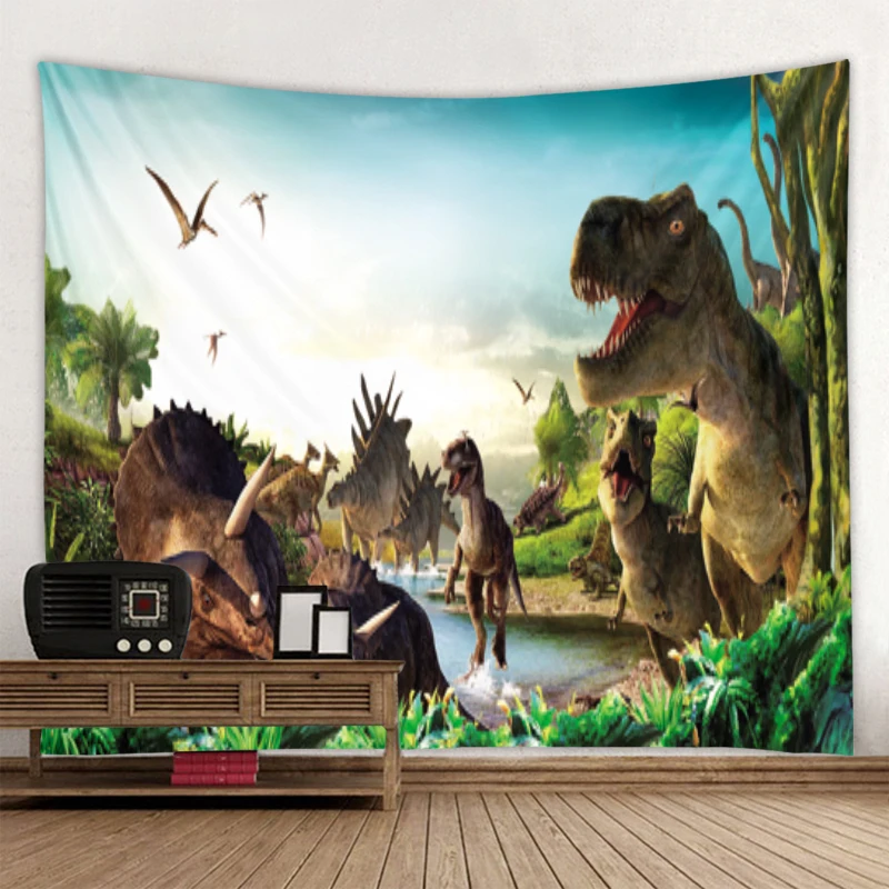 Tapiz de dinosaurios para colgar en la pared, hojas decorativas para el hogar, toalla de playa, esterilla de Yoga, manta, mantel, tapiz de pared