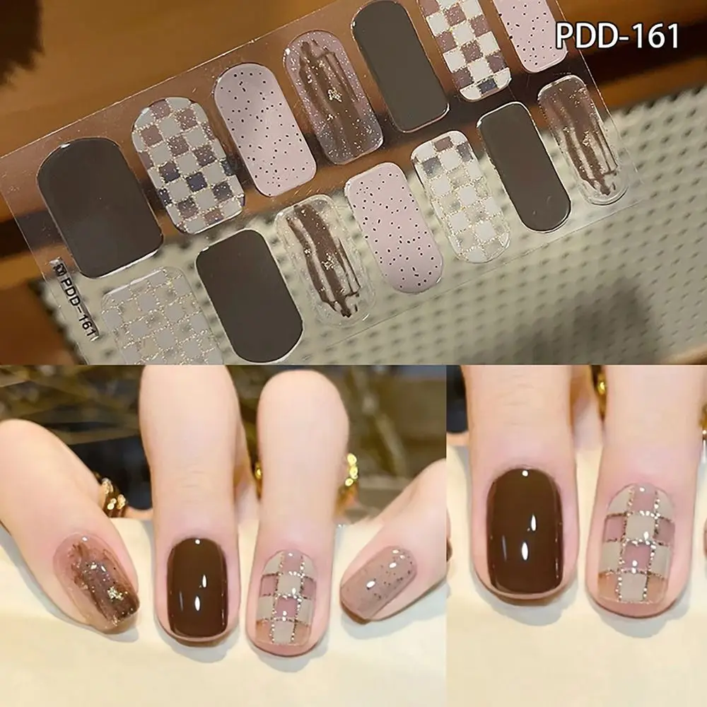 Waterdichte 14Strips Gel Nail Stickers Floristische Volledige Cover Nail Patch Semi Uitgeharde Nail Art Stickers Diy Nail Art Maken