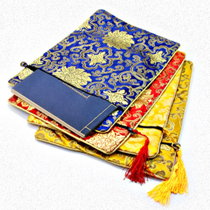 Retro Scripture Bag Double-layer Thickened Ethnic Dragon Pattern Rich Flower Zipper Jewelry Bag Brocade Buddhist Scripture Bags