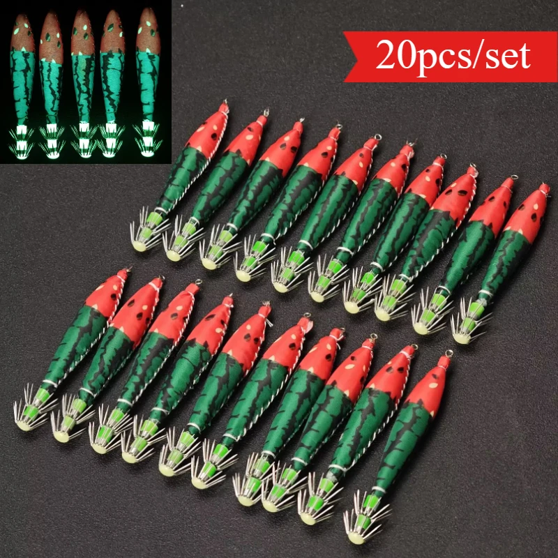 20 Stück 10 cm horizontale Leuchtköder für Tintenfisch, leuchtende Garnelen-Angelköder, Salzwasser-Garnelenköder für Oktopus- und Tintenfisch-Angelzubehör