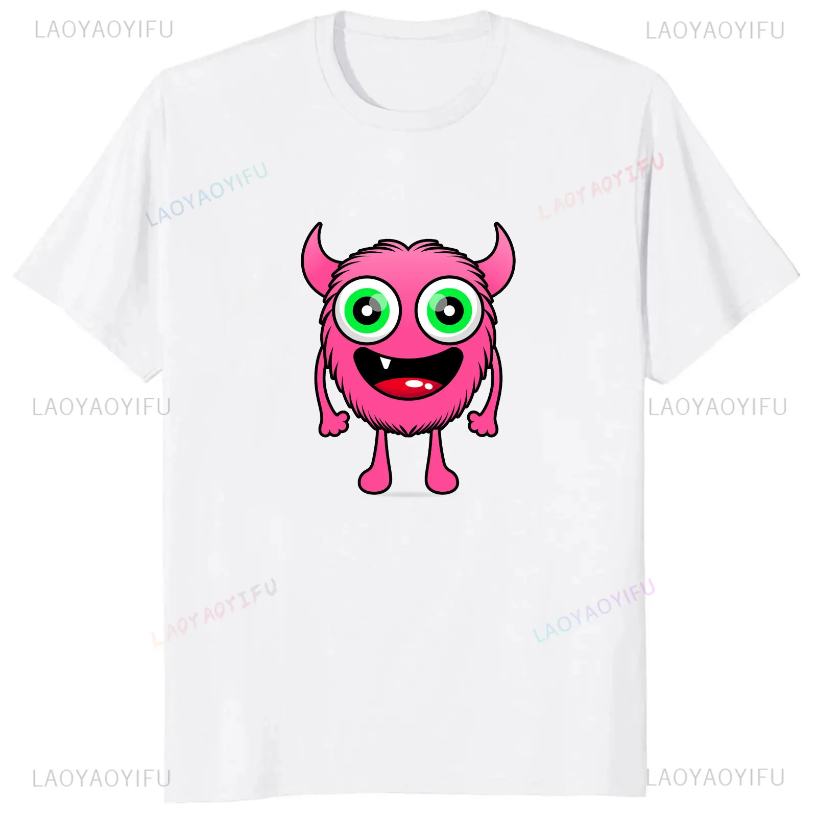 Cartoon little monster print fun top Casual and comfortable short sleeve T-shirt for both men and women Kawaii everyday wear