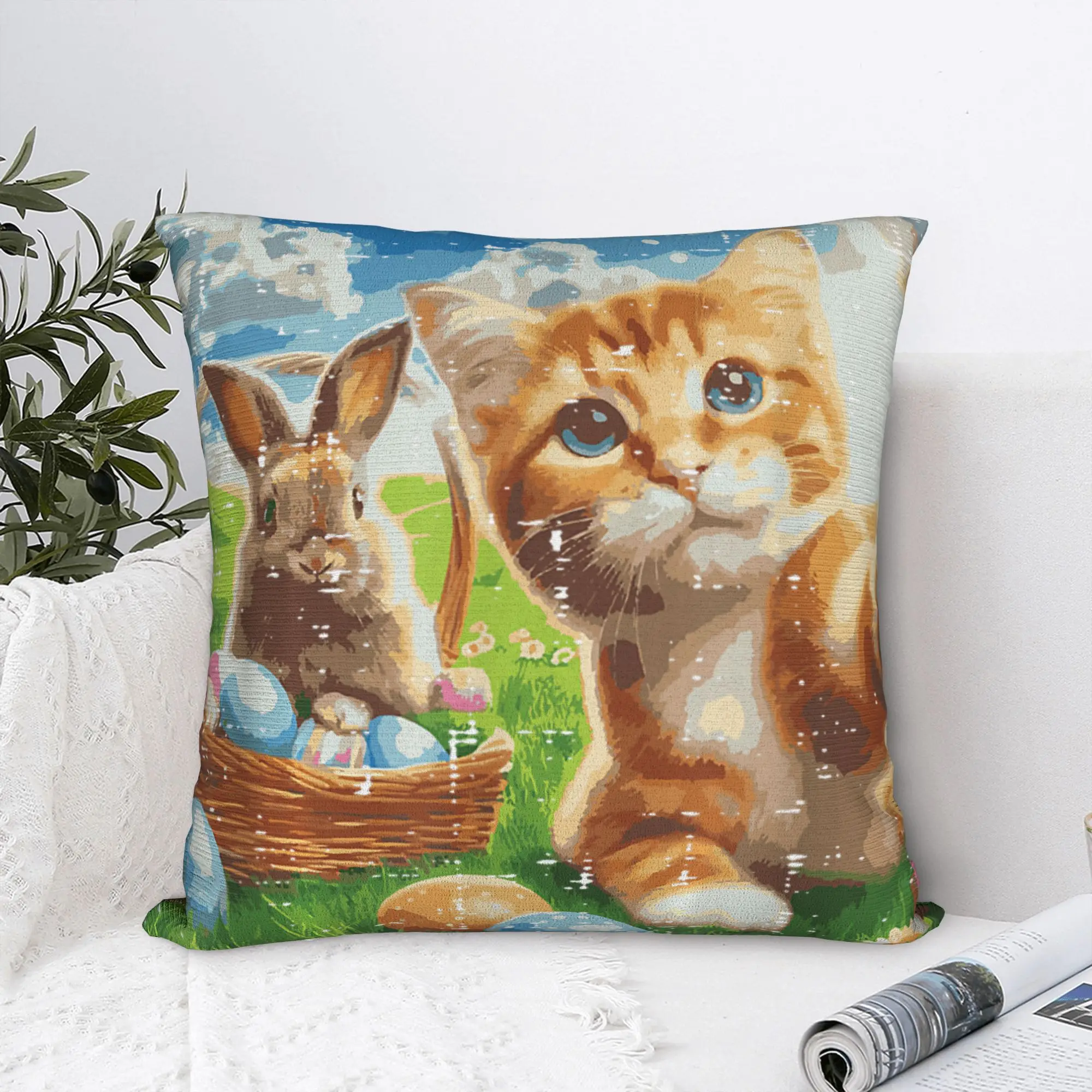 Easter Bunny Cat Selfie Cute Rabbit Kitten Meme Pillow Cover Pillow Case For Office Car Home Decor Graphic Pillowcases Gift