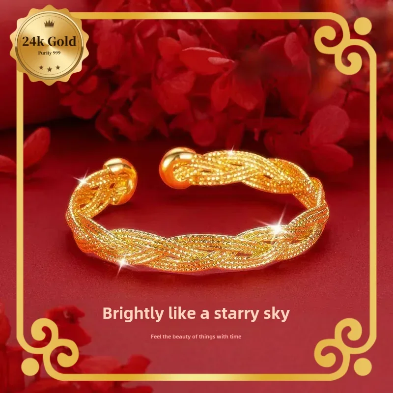 24k real gold 999 yellow gold bohemian flash bracelet luxurious light luxury open all-match bracelet