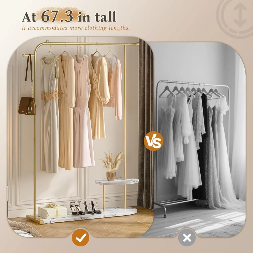 رف ملابس ذهبي حديث عالي 67.3 بوصة مع مساحة تخزين من طبقتين لعرض البوتيك #2