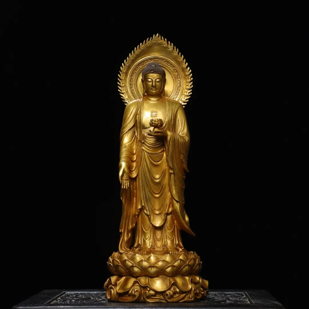 Brass Western Three Saints Amitabha Guanyin Mahasthamaprapta Statue Set Home Altar Decor