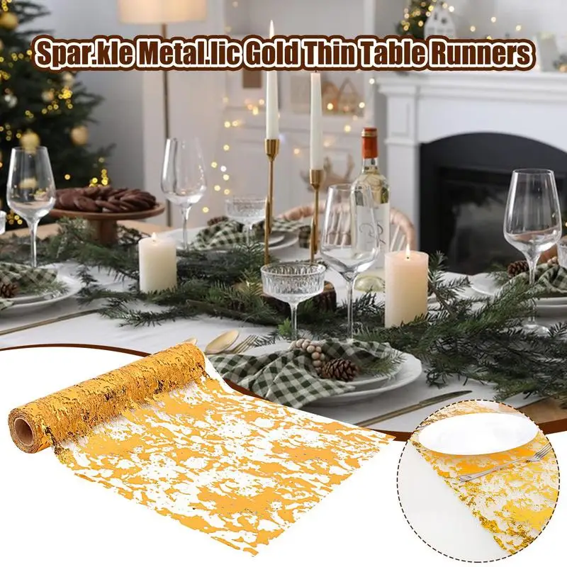 Gold Foil Table Runner Thin Mesh Table Runner in Gold Foil Housewarming Home Decor Event Table Runner Festival Table Fabric