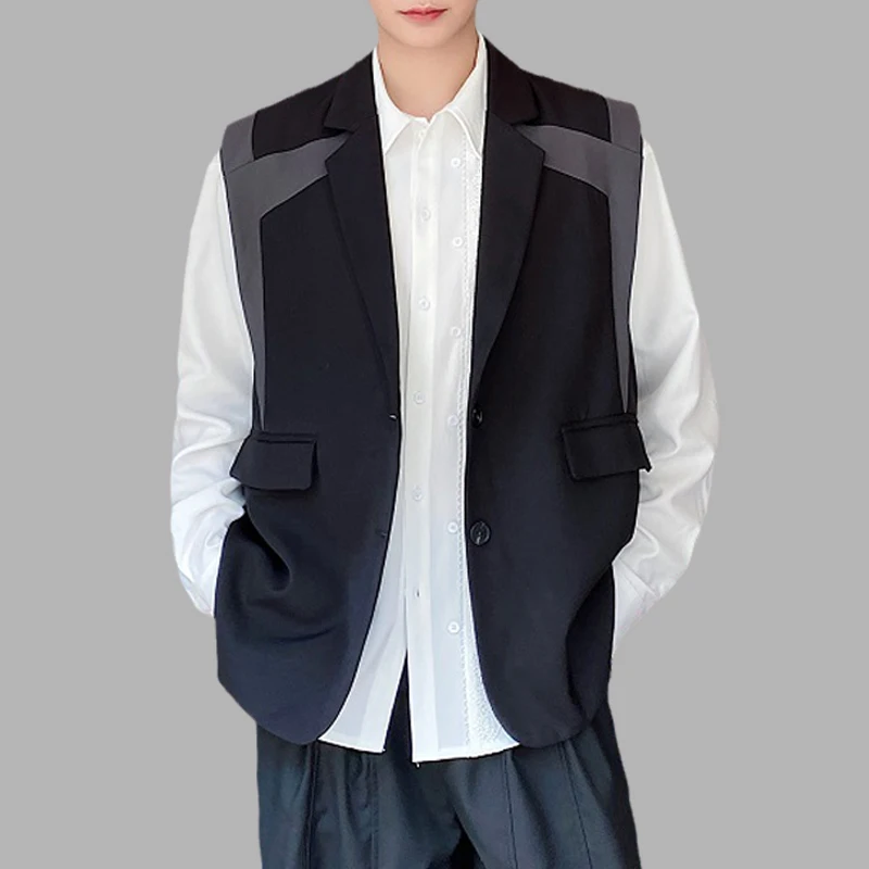 High Grade Men Casual Vests Patchwork Lapel Sleeveless Loose Waistcoats Mens Designer Clothing Nightclub Fashion Vests