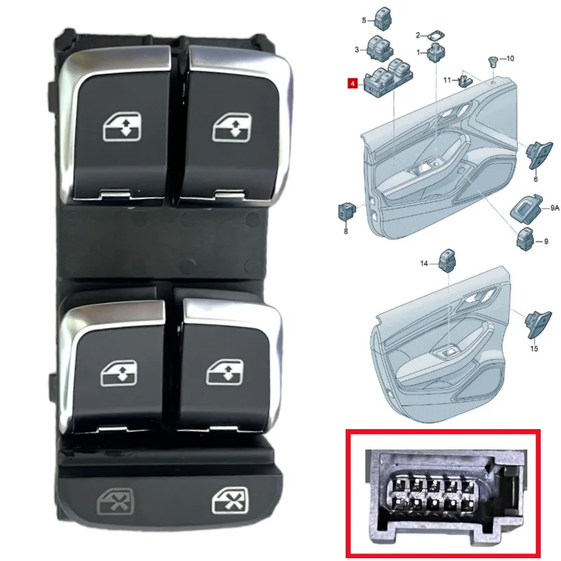 Botón de interruptor de controle de janela elétrica del lado de conducción cromado para Audi A3 S3 Q2 8V0959851G 2017-2020