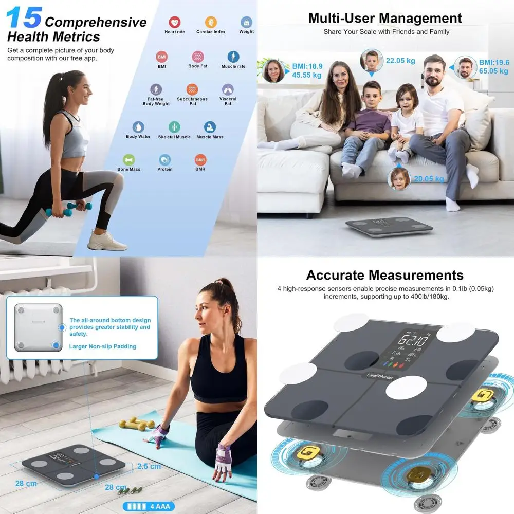 

Advanced Body Composition Scale with 15 Metrics, Backlit Display, Bluetooth Sync, Multi-User Profiles, FSA/HSA Eligible