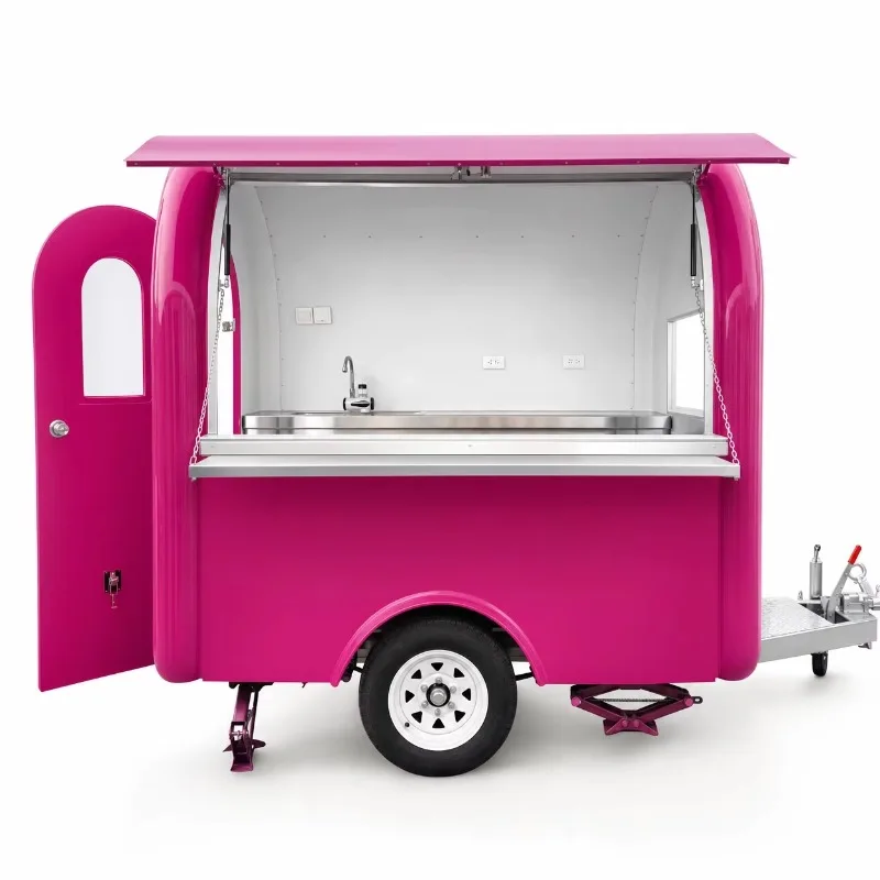 Small Fiberglass Towable Round Coffee Trailer Mobile Food Cart Candy Chips Station Vintage Style Kiosk for Milk Tea Fresh Juice