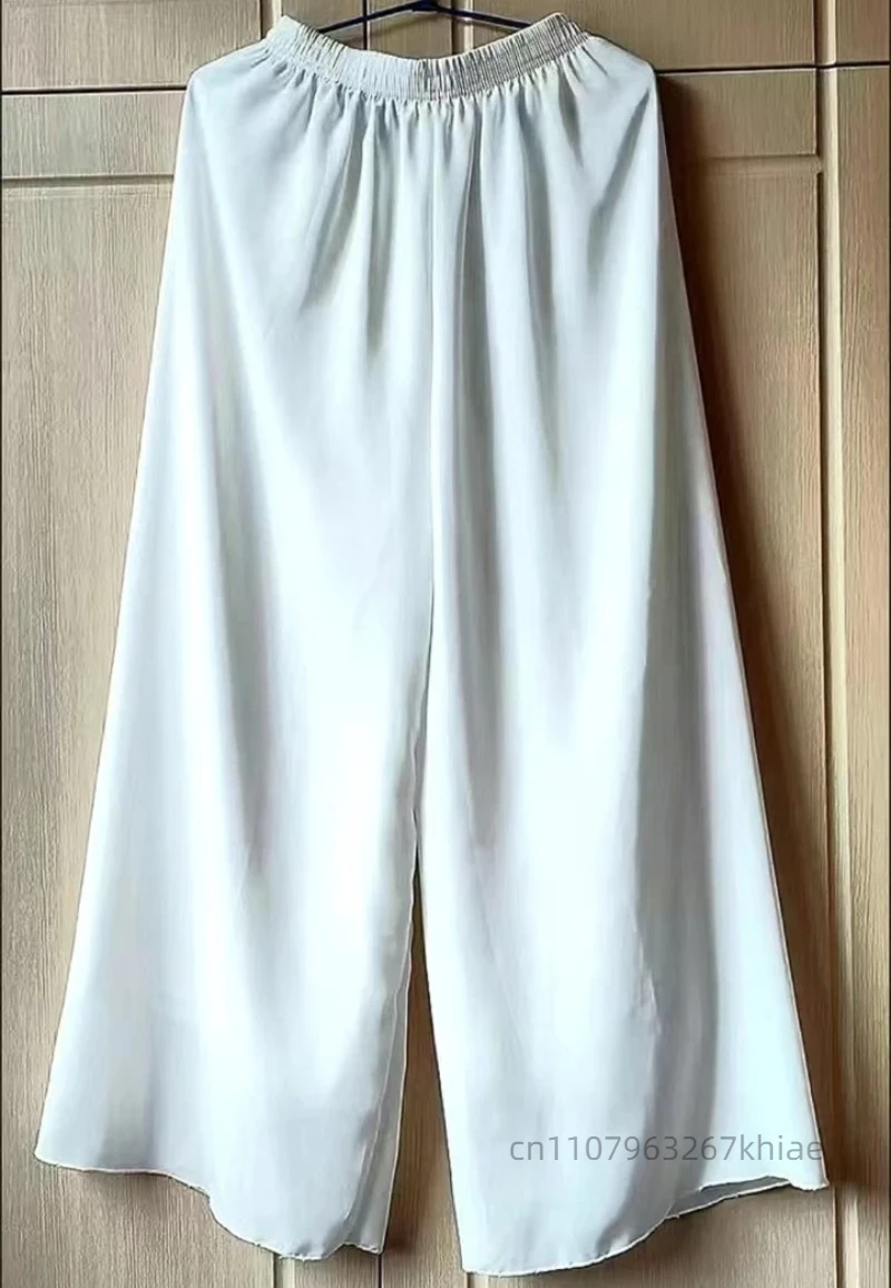 Modern Dance Outfit, Chiffon Wide Leg Pants, Oversized Loose Fit, High Waisted Long Cropped Pants for Women's Stage Performances