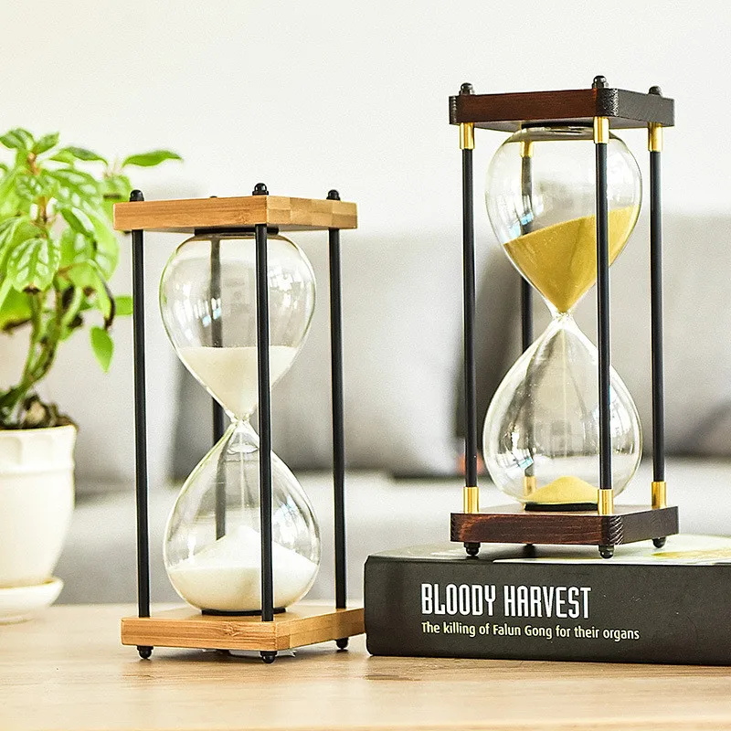 Square Wood Bottom Glass Hourglass 30 Minutes Time Timer Home Ornaments Sandglass Kitchen Hour Meter Blue Sand Clock Children