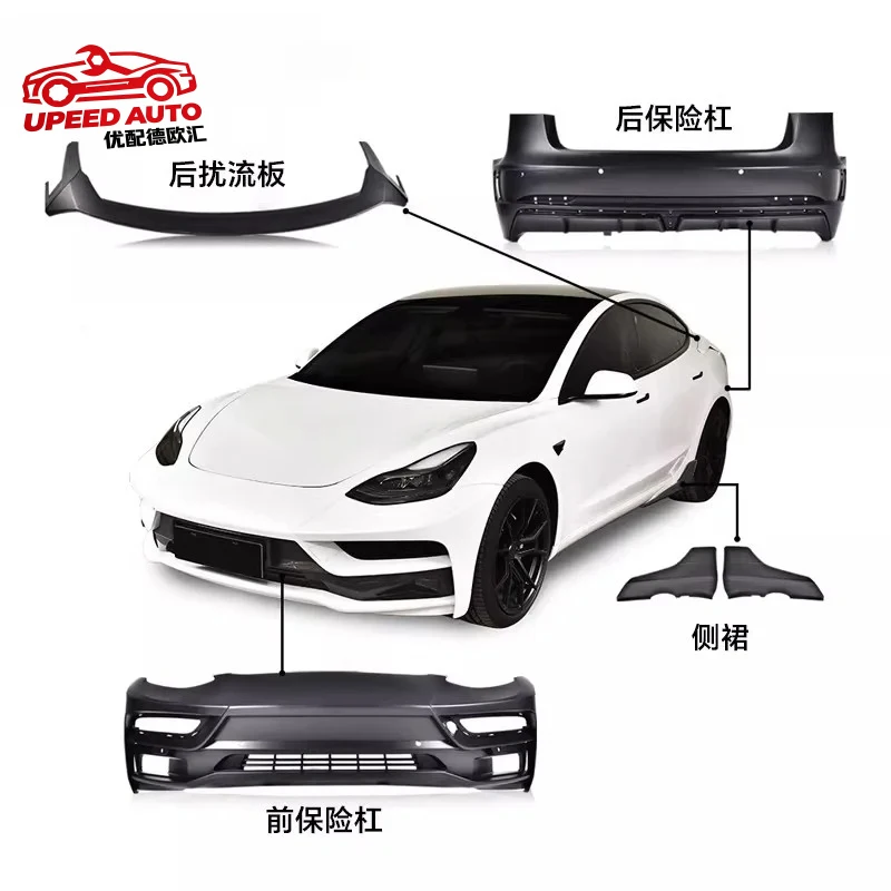 Suitable for Tesla Model 3 18-22 Modified Body kit Front Rear bumper Assembly Tail Wing Side Skirt Car accessories