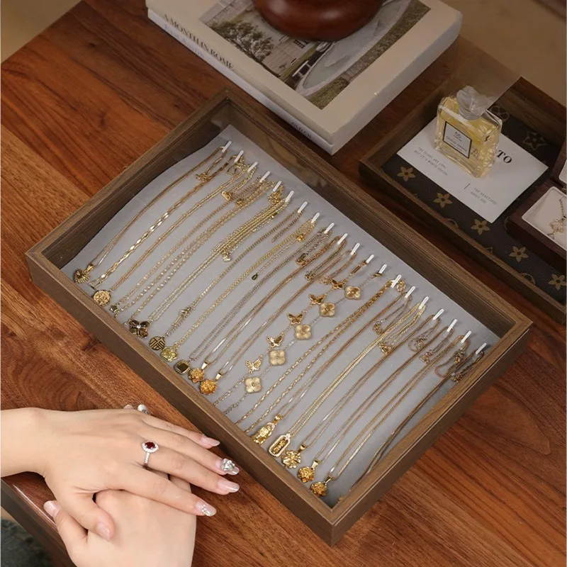 

Wooden Necklace Box Dustproof Earrings Storage Boxes Luxury Retro Ring Display Case Exhibitor Organizer Jewellery Supplies Gift