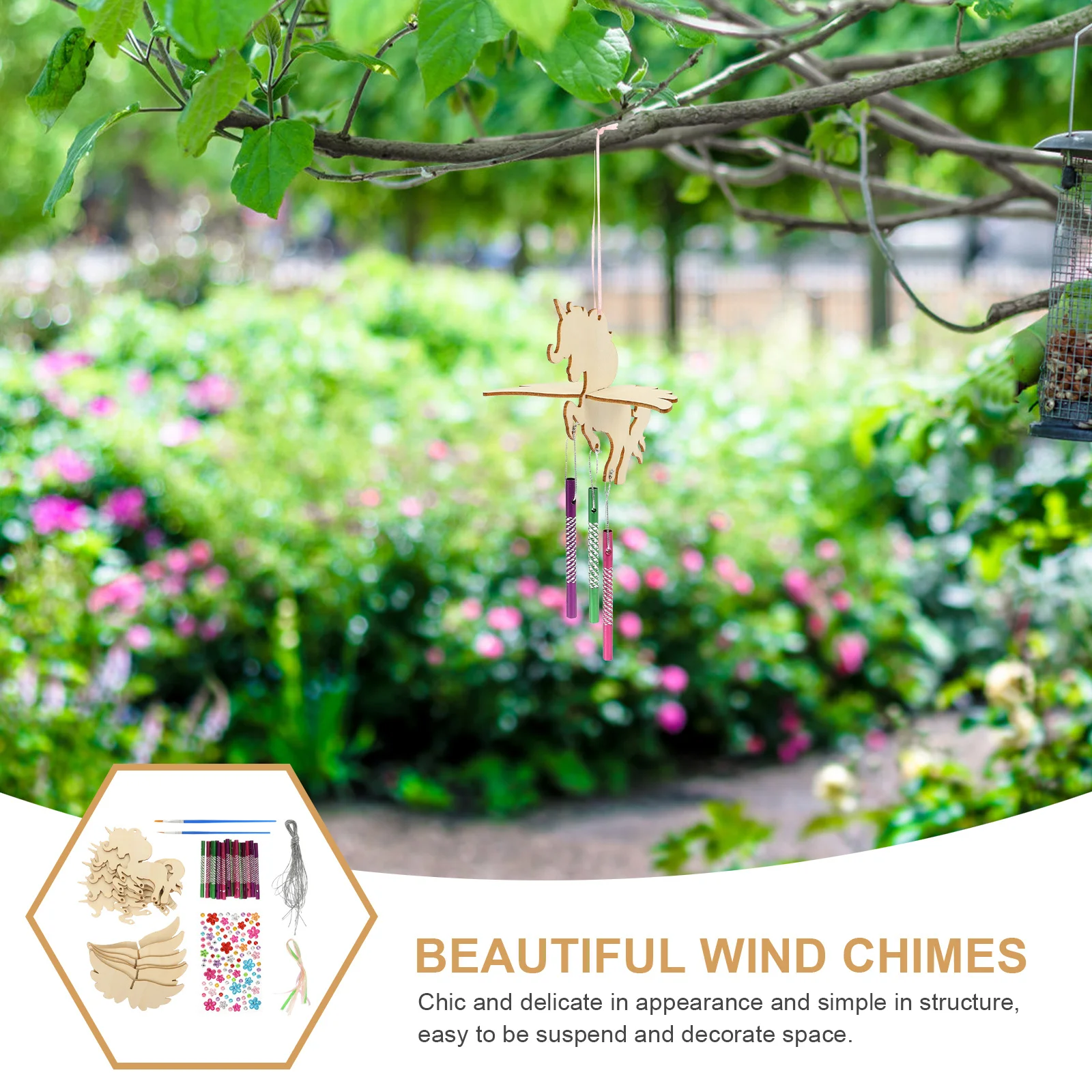 

1Set DIY Wooden Wind Chime Kit Unfinished Wood Wind Chimes for Outside Hanging Decor Balcony Garden Party Outdoor Indoor