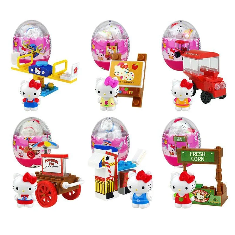 Anime Sanrio Hello Kitty Gacha Building Block Toys, Happy Farm Fun Twist Egg, regalo de cumpleaños y Navidad para niños