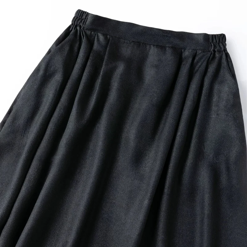 Birdtree, 100% Real Silk Jacquard Black Skirt, Women's Gambiered Canton Gauze Skirts, Elastic Waist, 2026 Summer New D64634JF