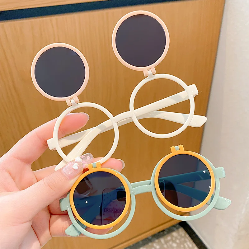 

New Cute Children Sunglasses Children's Fun Flipping Cover Sun Glasses Boys and Girls Fashion Circle Eyewear UV400 Oculos De Sol