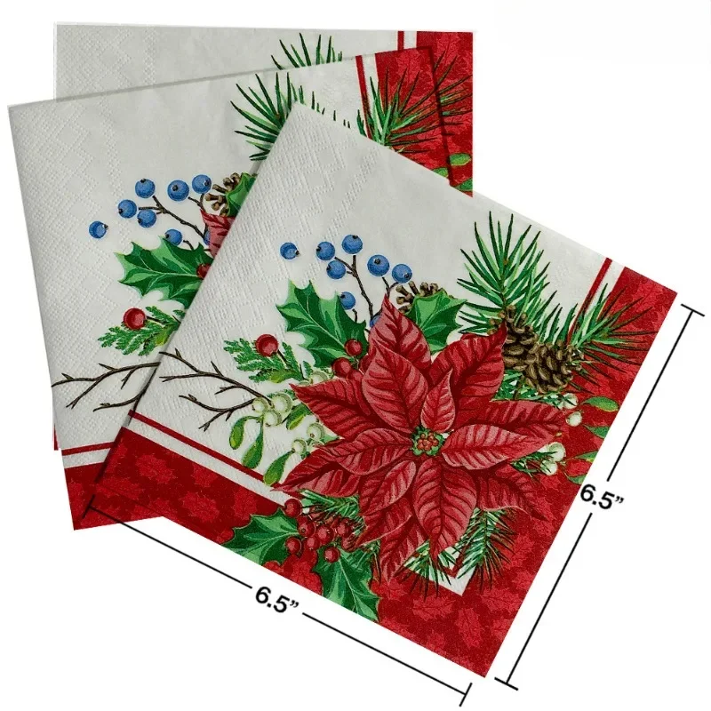 حفلة عيد الميلاد ورق تزيين زهرة عيد الميلاد الأبيض أسفل منديل فراشة بارت ورقة كأس للنبيذ زهرة طبق عشاء منديل