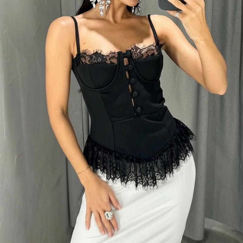 2026 Spring and Summer New Fashion Sexy Lace Suspender Vest Femininity Commuter Versatile Top