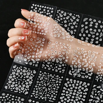 Autocollant pour Nail Art fleur blanche, marguerite d'été, mignon nœud papillon papillon papillon, décalcomanies auto-adhésives, décoration coulissante, 20/24/30 pièces