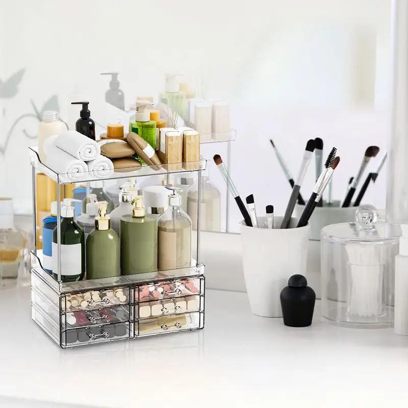 Bathroom Counter Organizer 2-Tier Skincare Organizer With Drawers Multi-Purpose Beauty Holder Toiletry Organizer For Bathroom