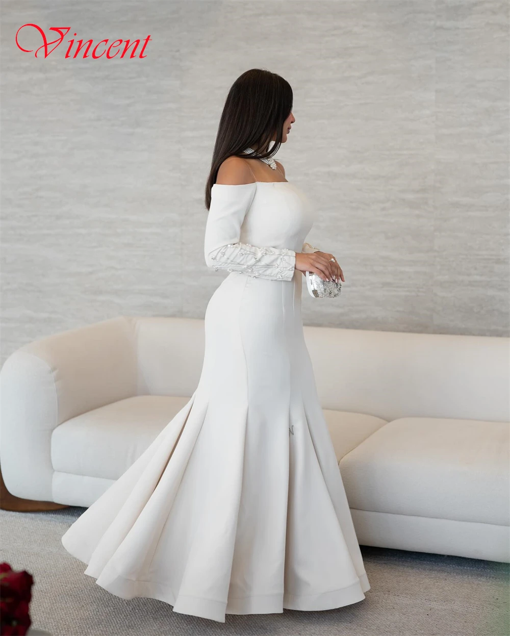 Robe de soirée personnalisée à col bateau et maillot de tempérament, robes d'occasion spéciale et robe de bal délicate à manches longues