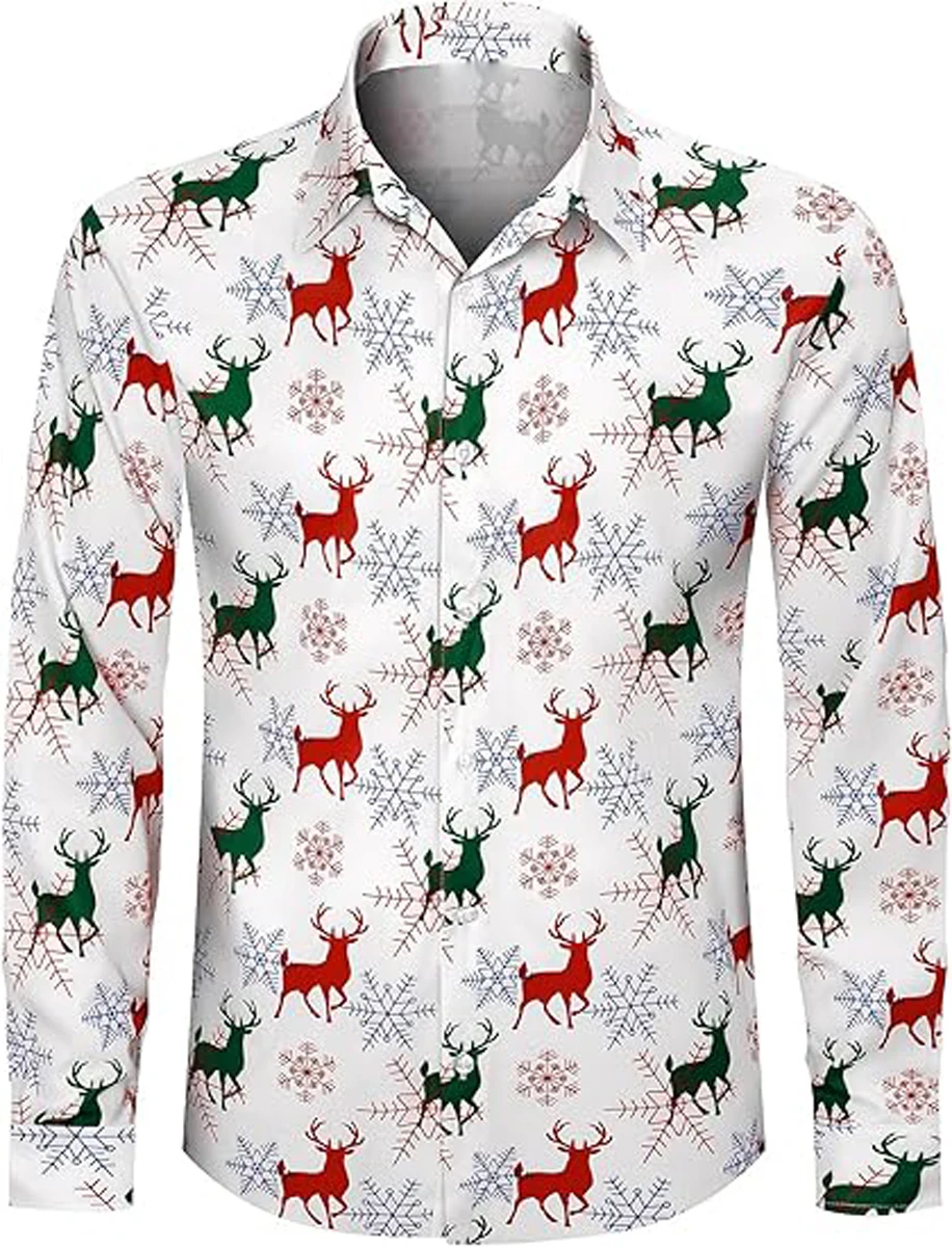 الرجال عيد الميلاد الرجل العجوز قميص شجرة ثلاثية الأبعاد قميص مطبوع هاواي شاطئ الترفيه عطلة طويلة الأكمام طوق في الهواء الطلق ملابس للحفلات الرجال #1