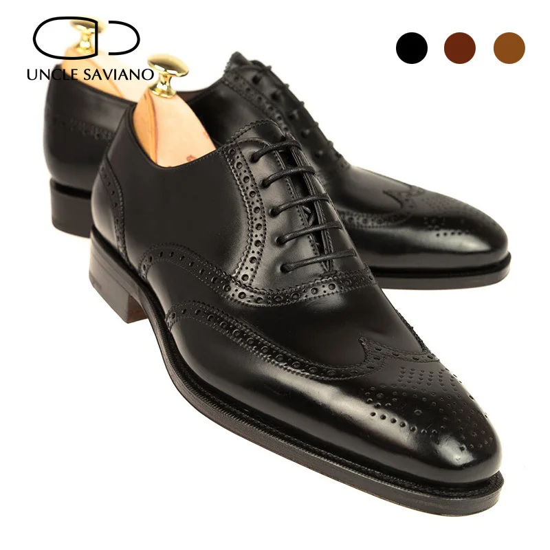 

Uncle Saviano Brogue Oxford Dress Men Shoes Fashion Formal Genuine Leather Best Man Shoe Business Designer Mans Shoes Original