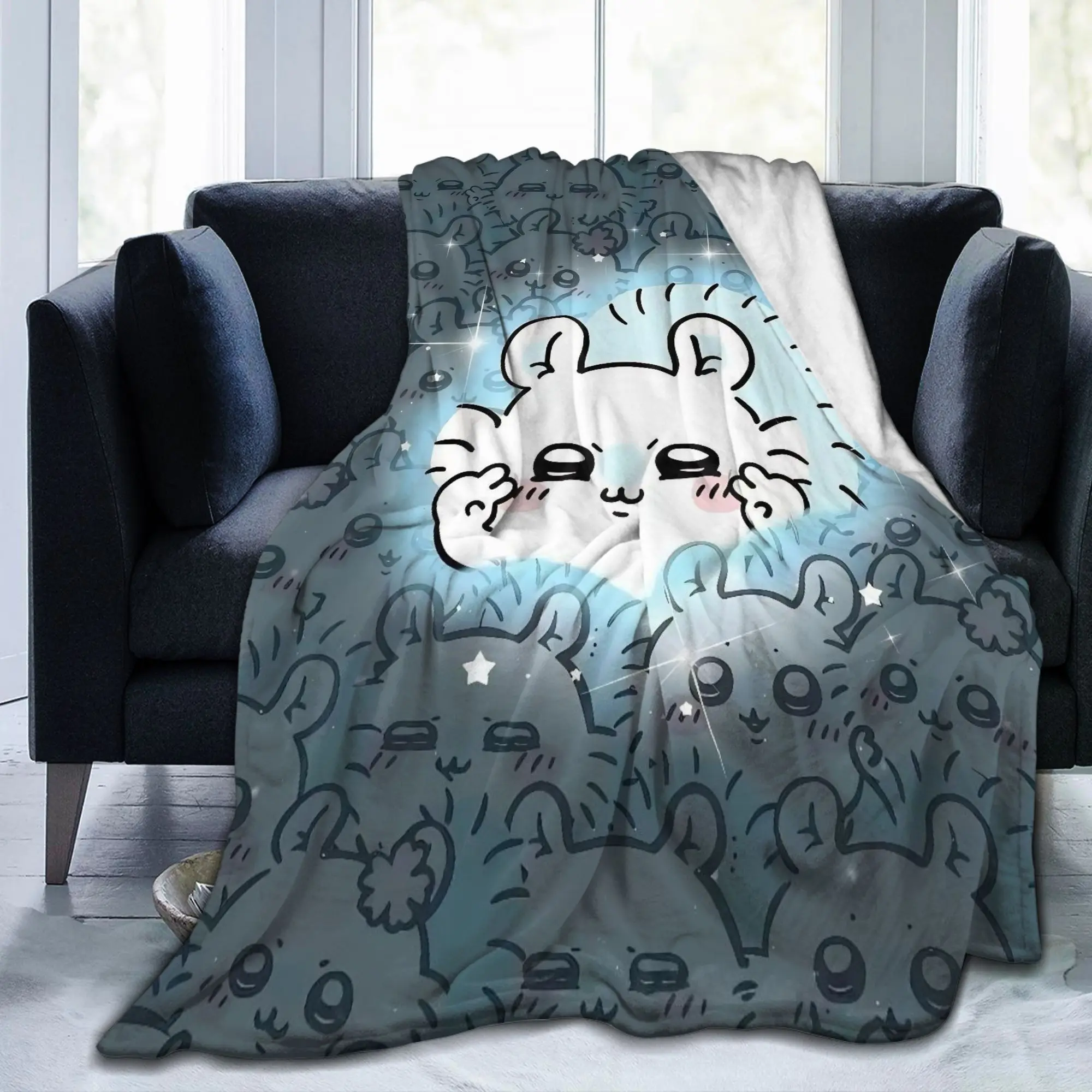 Chiikawas Kawaii Cute Bunny Usagi Blankets Flannel Spring/Autumn  Breathable Lightweight Thin Throw Blanket for Home Car Quilt