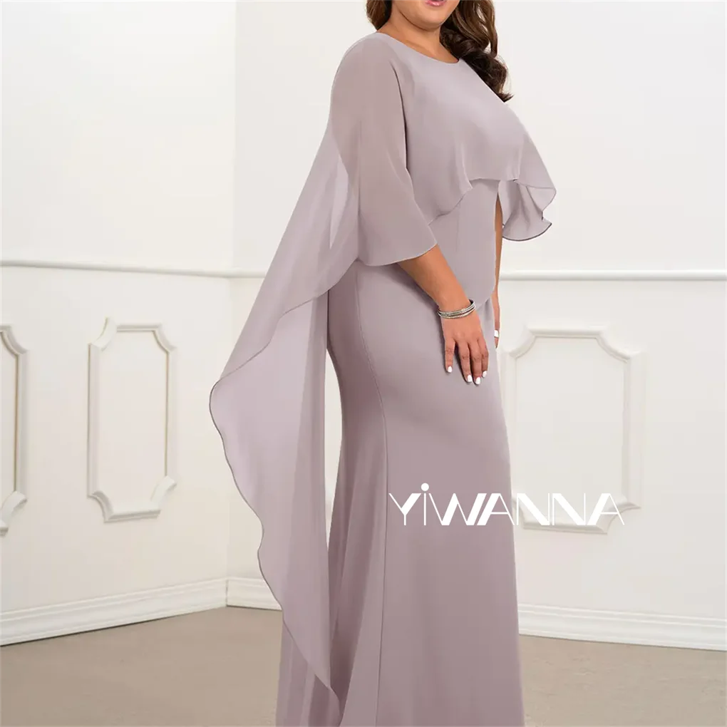 Plus Size Lange Chiffon Moeder Van De Bruid Jurk O Hals Elegante Bruiloft Gast Jurken Prom Feest Avondjurk Voor Vrouwen