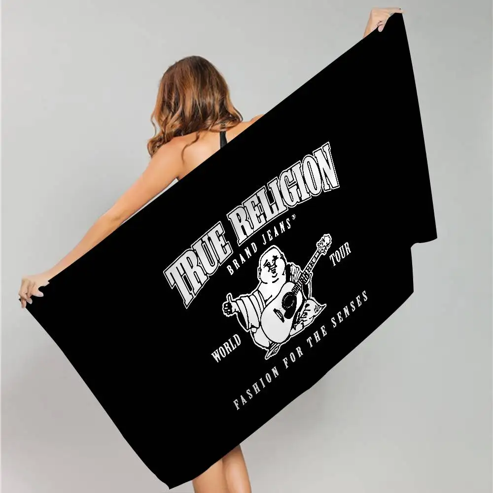 Denim T-True R-Religion Microfiber Blanket Quick Drying Beach Towels Oversized Printing Super Absorbent Pool Towel Blanket