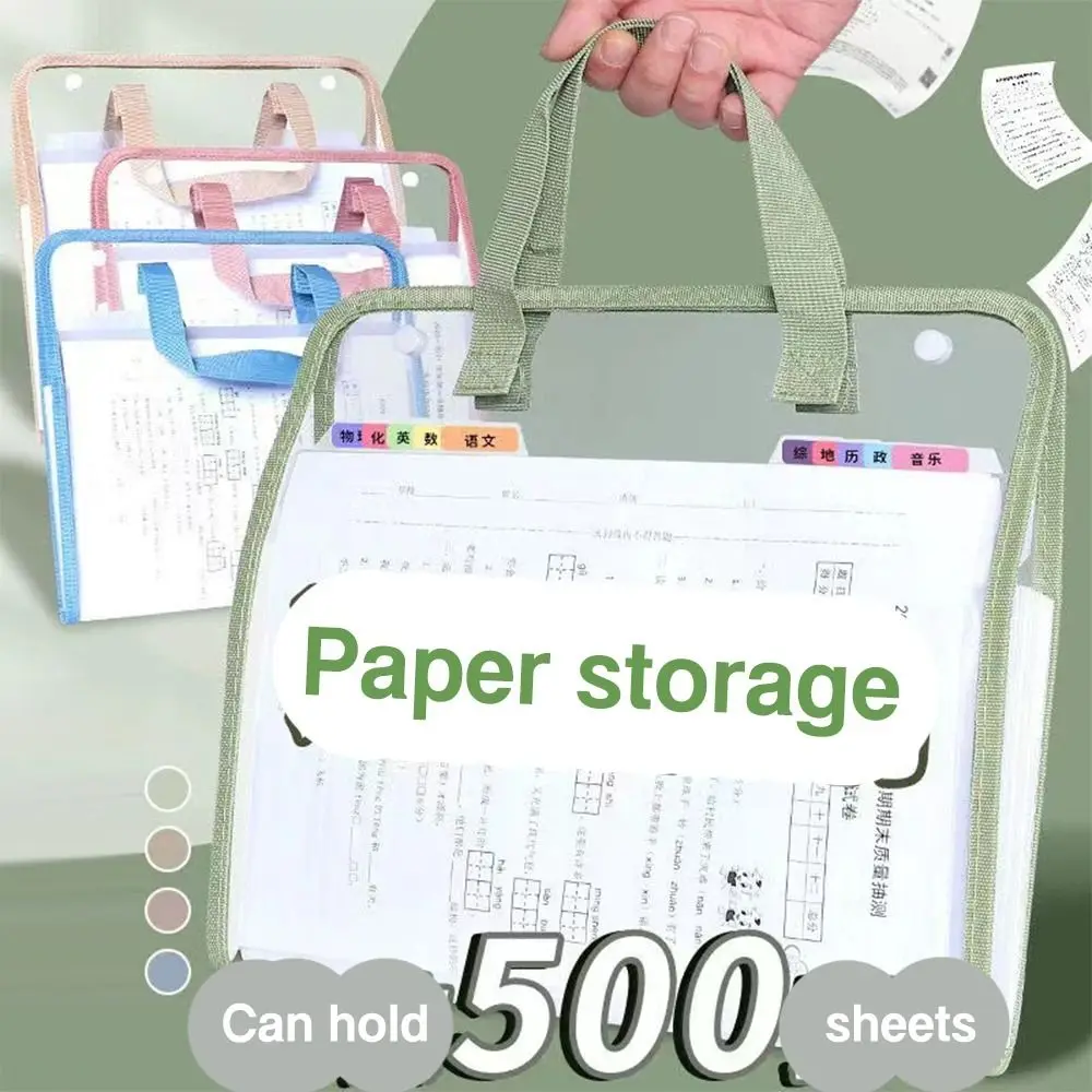 New Waterproof Pockets File Folder Large Capacity Portable Storage Folder Transparent Classified File Handbag Student