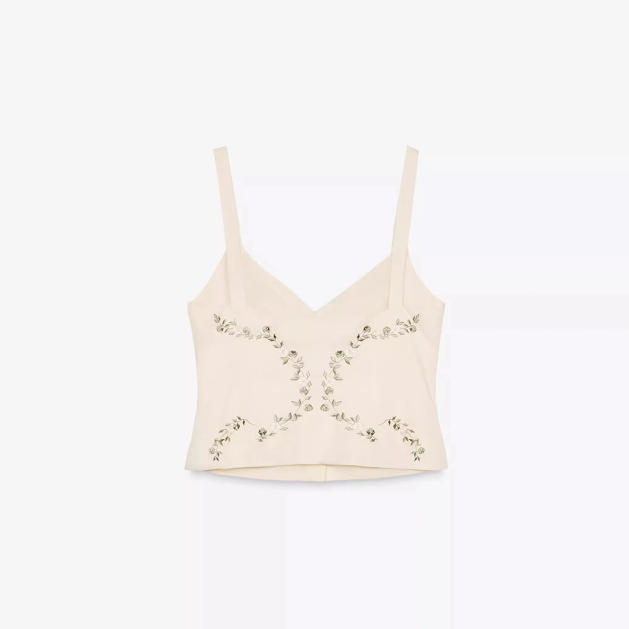 

New Summer 2025 Women's Embroidered antung Cotton V-ne Strap Top Faionable Commute Sle ort Length Single Button
