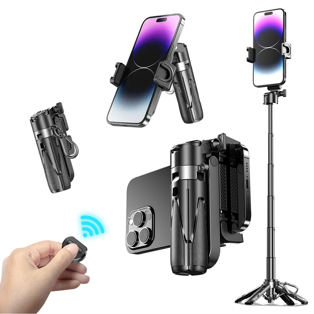 Bastão de Selfie Universal com Clipe, 360 °   Suporte de Telefone Rotativo, Bastão de Selfie Dobrável e Extensível com Controle Remoto Sem Fio, Portátil para Viagens