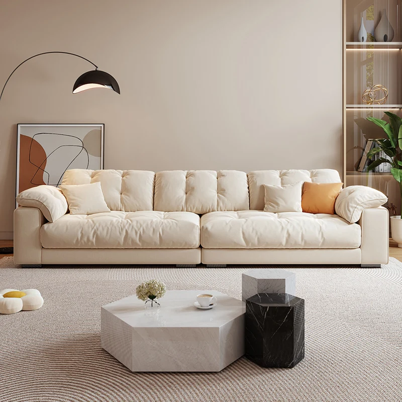 

Cream Modern Fabric Sofa Living Room Apartment Simple Luxury Fabric Couch Nordic Cloud Straight Divano Soggiorno Furniture