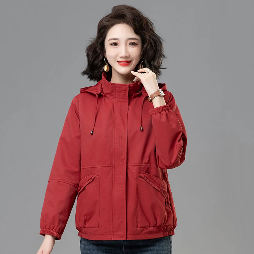 Women's Casual Jacket 2024 Spring And Autumn New Loose Fashion Middle-aged Mother Age Hooded Baseball Uniform Trench Coat.