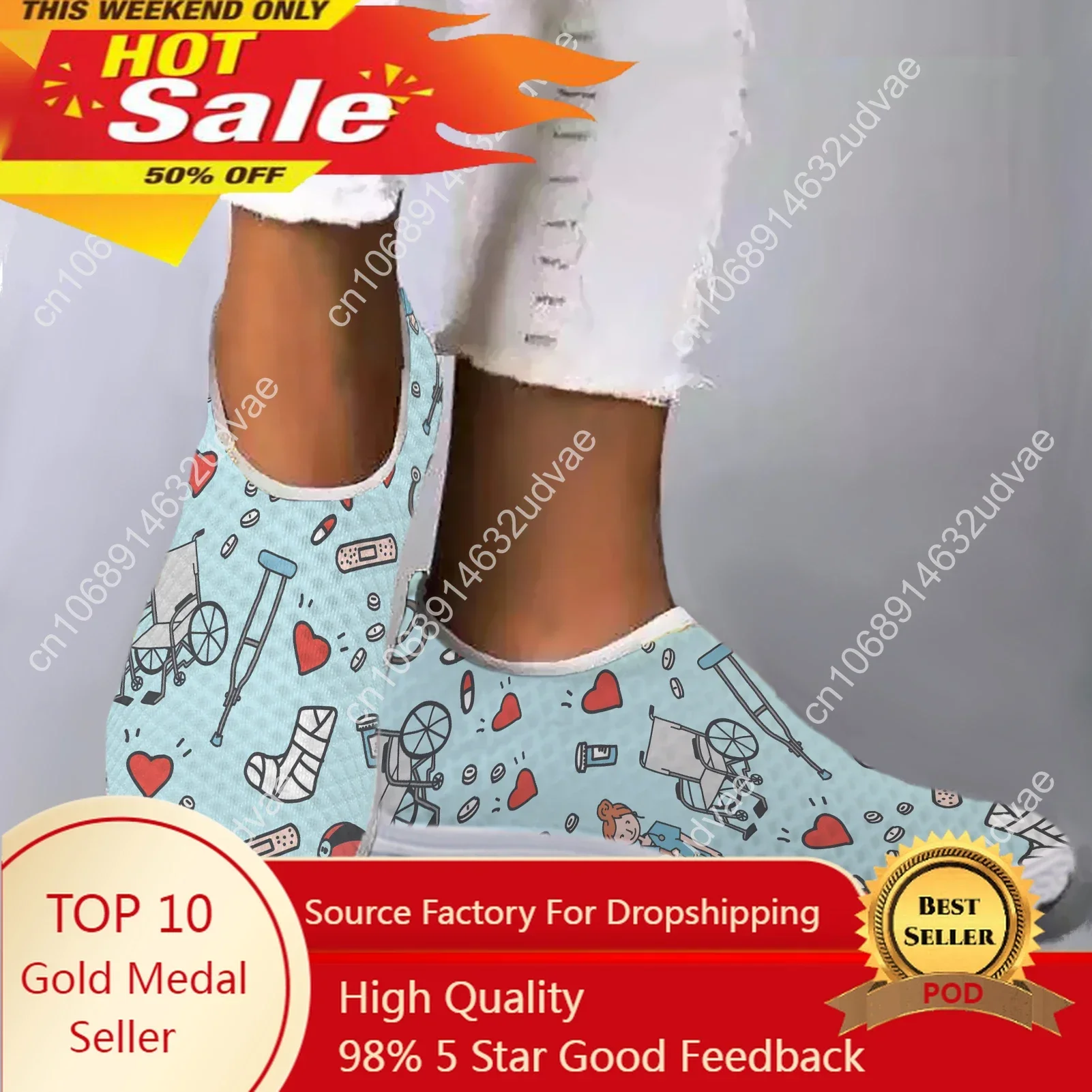 

Fashion Medical Equipment Printed Plaster Pattern Lightweight Breathable Nurse Shoes Soft Leisure Shoes Sneakers