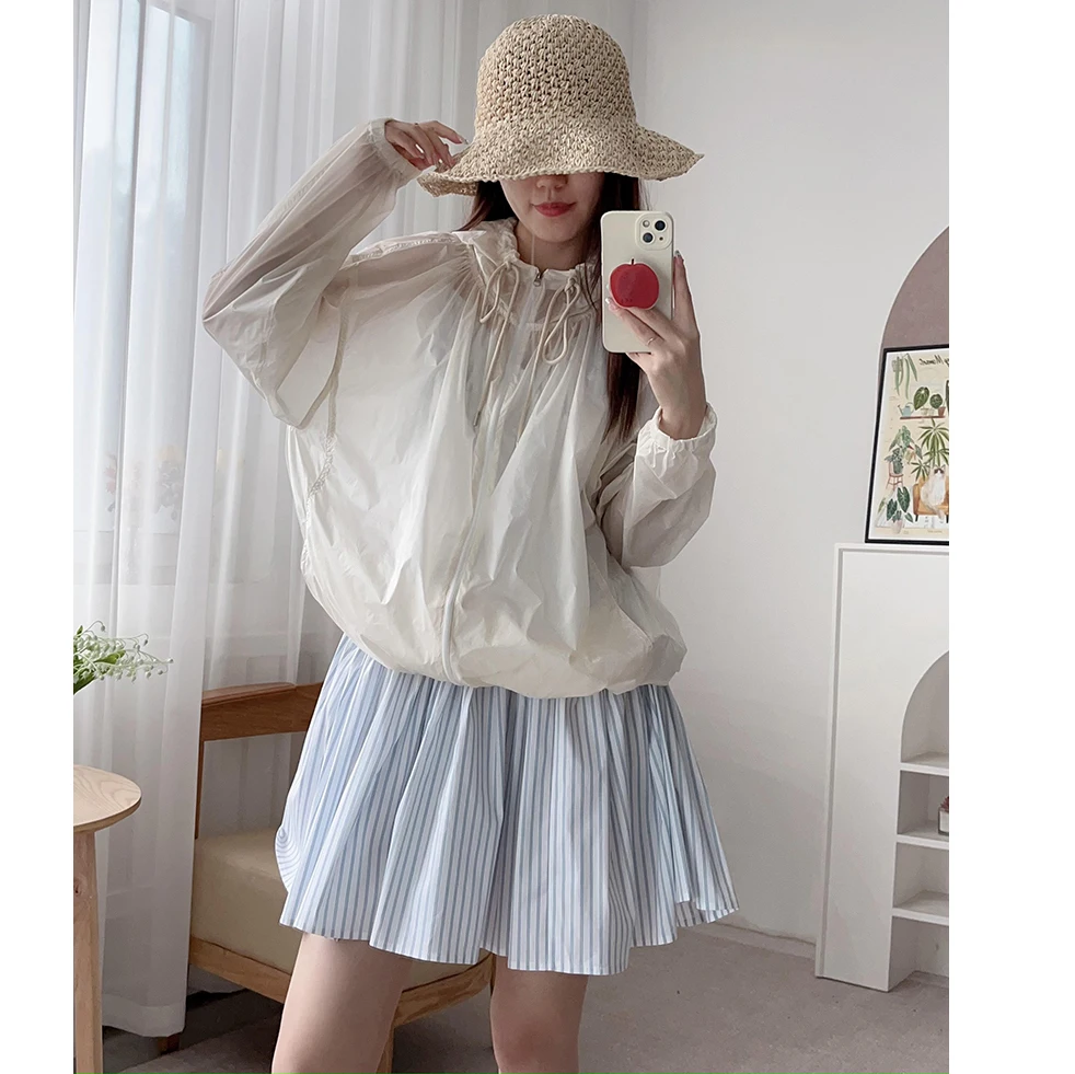 

Повседневная женская легкая куртка с капюшоном на шнурке, воротником-стойкой, дышащая, тонкая, приятная к телу летняя верхняя одежда для женщин