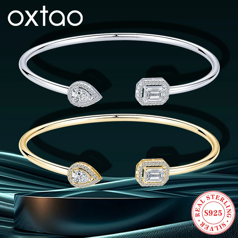 

OXTAO D VVS1 Moissanite Cuff Bangle Bracelet for Women Original 925 Sterling Silver Hand Bracelet Simple Fine Jewelry Gifts