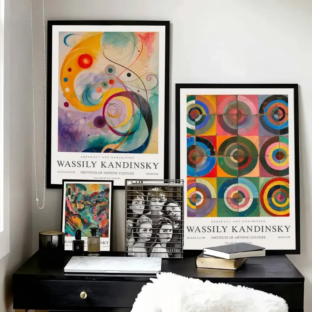 Wassily Kandinsky Artworks Posters Abstract Geometry Posters Self-adhesive Wall Art Decorations Color Prints Sticky