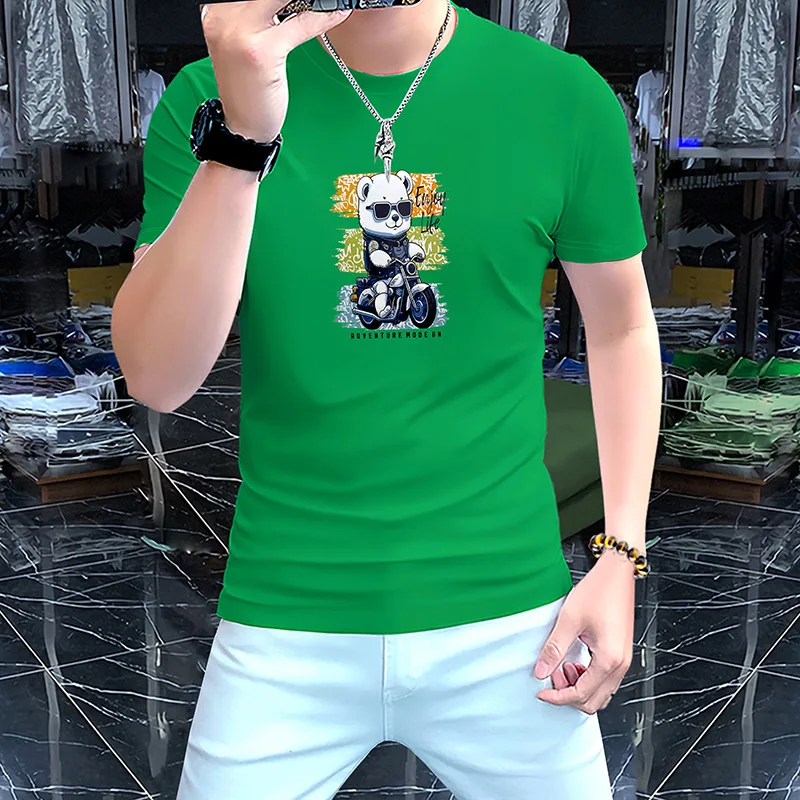 

Summer New Luxury Men Crew Neck Short Sleeve T Shirt Bear Motorcycle Trend Comfort Breathable Slim Fit Versatile Casual Male Top