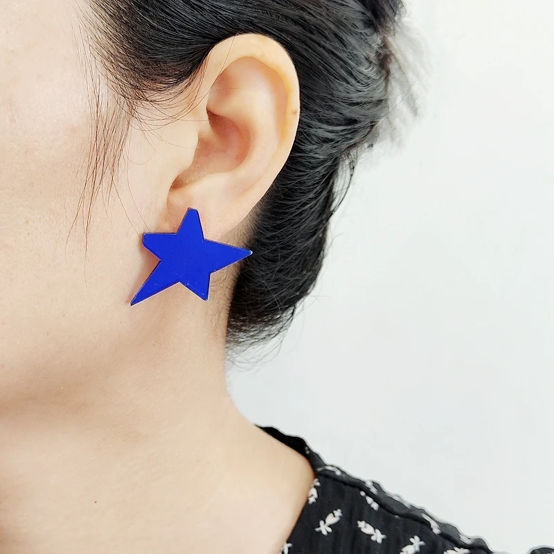 KUGUYS Fashion Vintage Carnival Stars Stud Earrings For Women Mirror Acrylic Jewelry Accessories