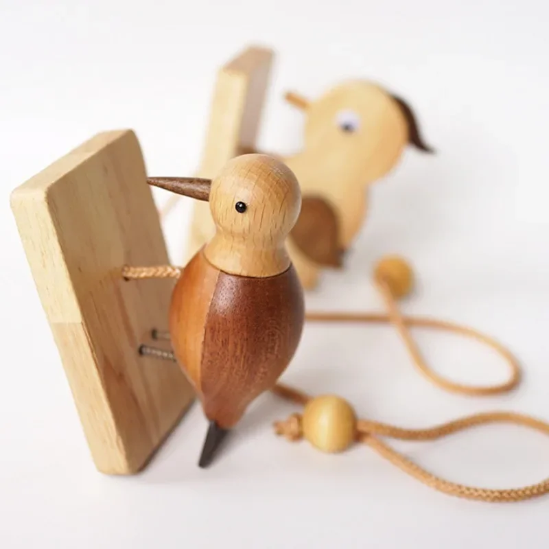 Kawaii Wooden Bird Shape Doorbell Creative Handmade Door Knocks Retro Door Knocker Pendant Doorbell for Bedroom Living Room Door