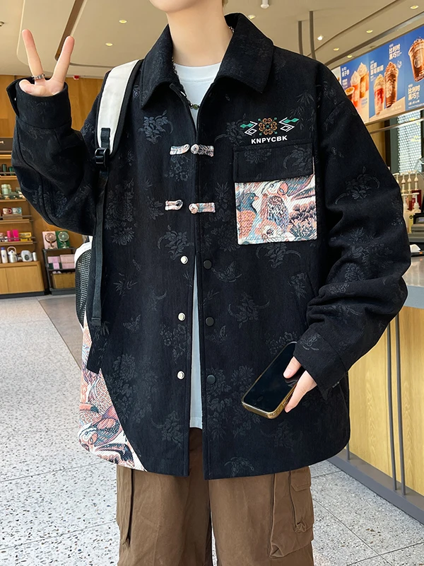 

Свободный крой, молодежный джинт для мальчиков, весна-осень, новый национальный тренд, воротник-стойка, цветной дизайн, износостойкий