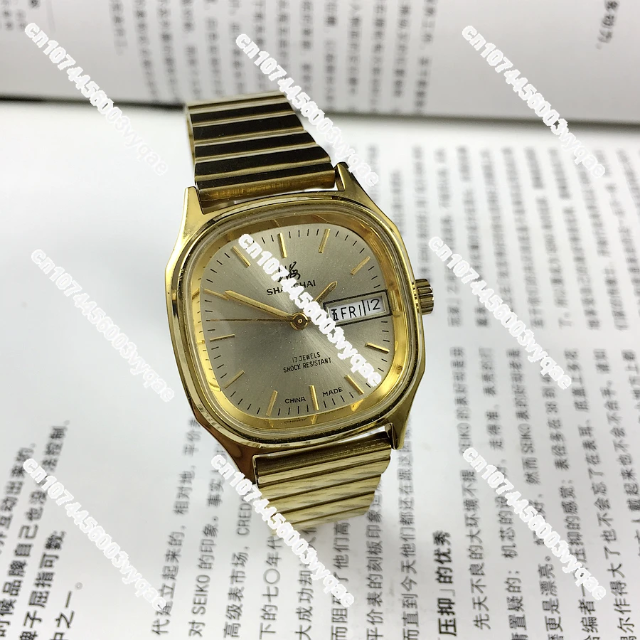 Original stock 8120 square nail yellow double calendar manual mechanical watch, 32 mm diameter