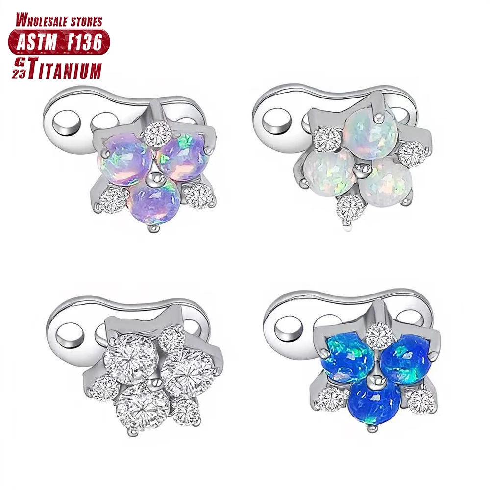 Piercing Microdermal de Titanio F136 con Flor de Circonio y Ópalo, Septum, Daith, Hélix, Injerto de Piel, Segmento Articulado, Joyería Corporal para Mujer