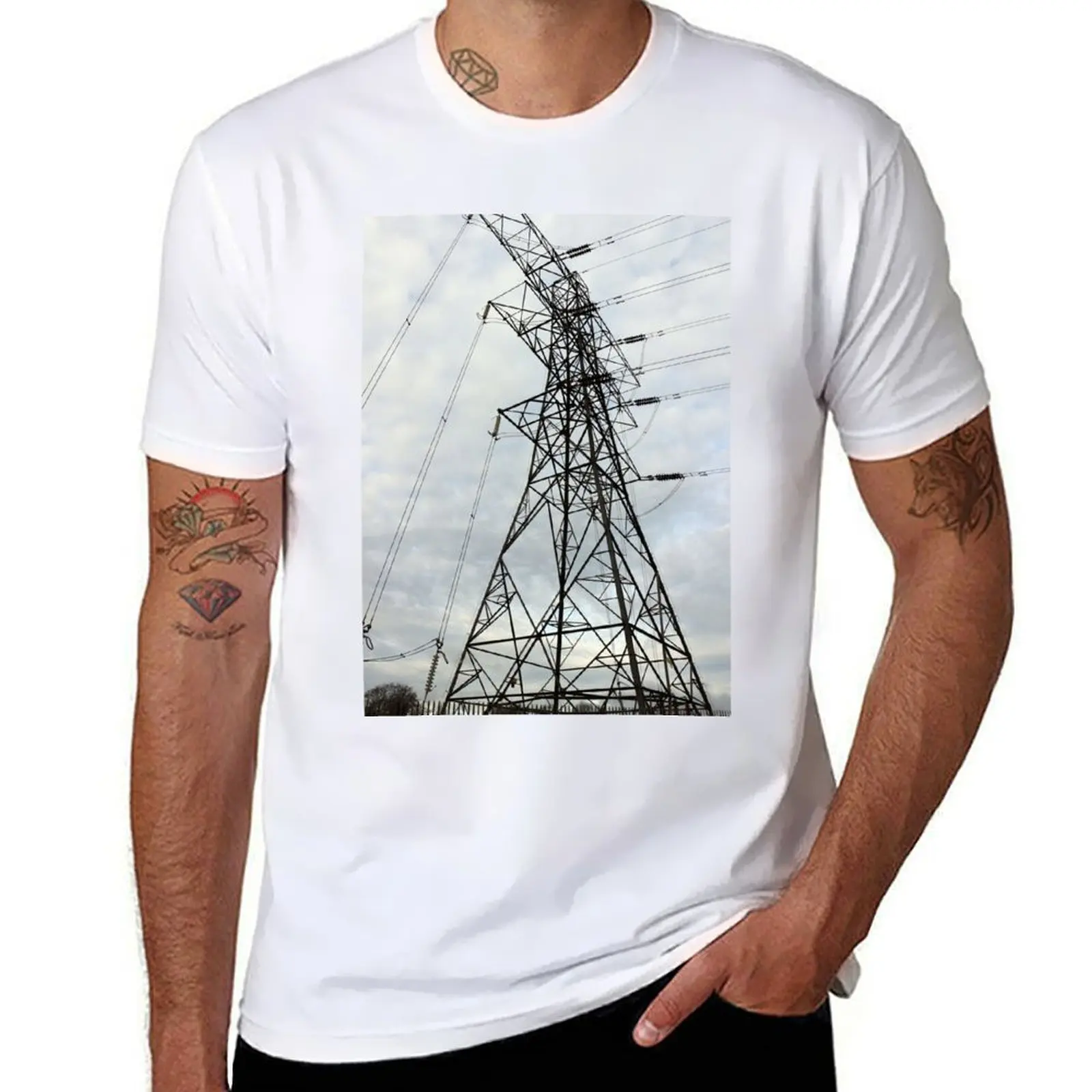 

electricity pylon T-Shirt cotton t shirts man 100% t shirt man plain T-Shirt