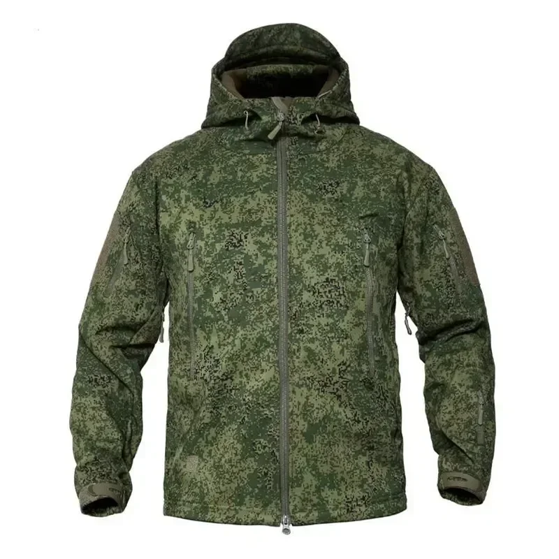 Maschio impermeabile in pile esercito tattico con cappuccio uniforme calda militare abbigliamento da uomo giacche softshell cappotto mimetico giacche a vento